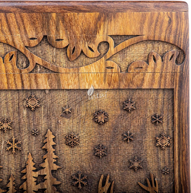 Handcarved Wooden Cremation Urn – Deer Carved Design in Custom Rosewood – Suitable for Adult Men & Women, Mom & Dad, and Pet Dogs – 20 Cu/in Capacity