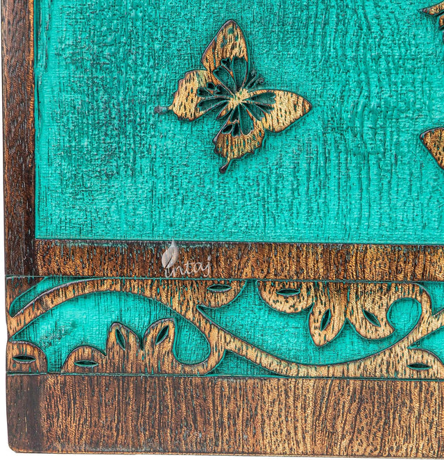 Handcarved Wooden Cremation Urn – Hummingbird Design in Teal Green – Suitable for Adult Men & Women – 250 Cu/in Capacity