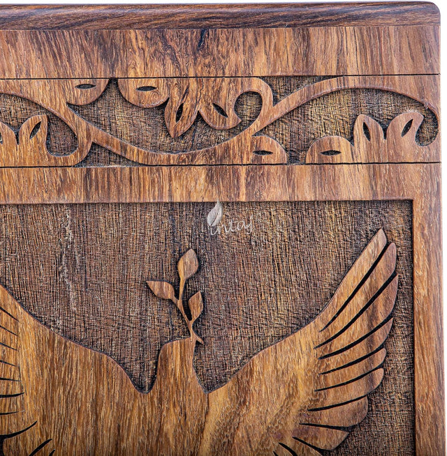 Handcarved Wooden Cremation Urn – Peaceful Bird Design in Natural Rosewood – Suitable for Adult Men & Women, Mom & Dad, and Pet Dogs – 180lbs Capacity