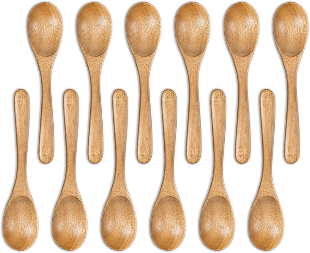 Handcrafted Wooden Spoons – 12-Piece Set, 5-Inch Honey Spoons for Tea and Coffee – Tiny Hardwood Spoons for Stirring – Eco-Friendly Bamboo Utensils Set