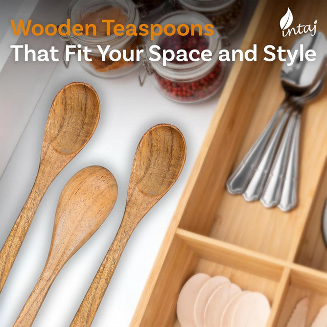 Handcrafted Wooden Spoons – 6-Piece Set, 6-Inch Honey Spoons for Tea and Coffee – Tiny Hardwood Spoons for Stirring – Eco-Friendly Bamboo Utensils Set