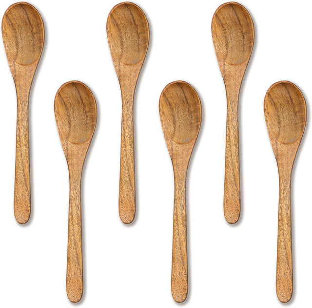 Handcrafted Wooden Spoons – 6-Piece Set, 6-Inch Honey Spoons for Tea and Coffee – Tiny Hardwood Spoons for Stirring – Eco-Friendly Bamboo Utensils Set