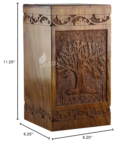 Handcarved Wooden Cremation Urn – Tree of Life – Suitable for Adult Men & Women – 250lbs