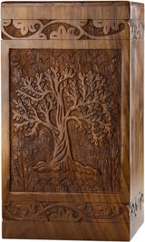Handcarved Wooden Cremation Urn – Tree of Life – Suitable for Adult Men & Women – 250lbs