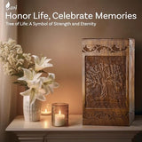 Handcarved Wooden Cremation Urn – Tree of Life – Suitable for Adult Men & Women – 250lbs