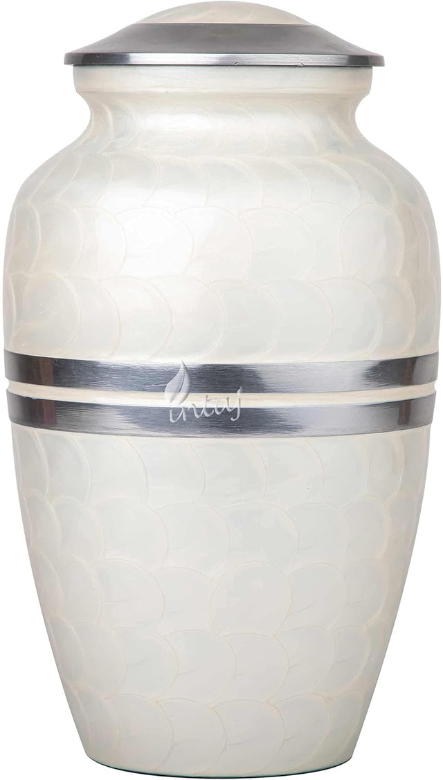 INTAJ Cremation Urn for Human Ashes Adult Male Female, Decorative Urns for Men Women, Large Burial Urn for Adult Ashes up to 250lbs (Adult upto 250lbs, Daisy White)