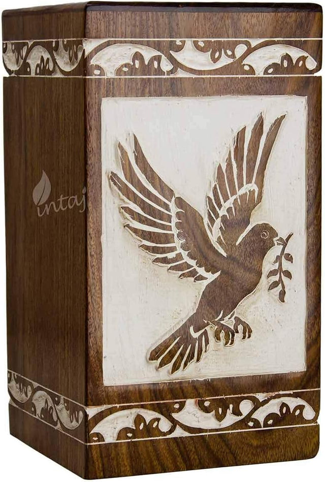 INTAJ Wooden Urn for Human Ashes, Rosewood Funeral Cremation Urn for Ashes - Burial Urn Box (Antique, Medium - 9.5Hx5.5W (118 Cu/in))