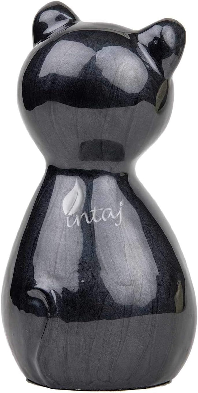 INTAJ Handmade Cremation Urn for Pet Ashes Dog Cat - Large Funeral Urn Handcrafted - Affordable Urn for Ashes - Large Urn Deal Cremation Urn for Dogs Engraved (Black Matte Cat, Stnd (9x4.5))