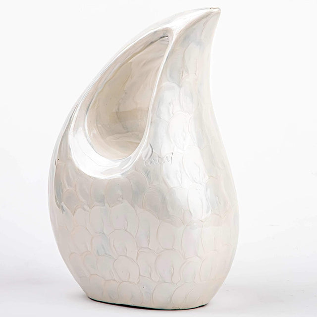 INTAJ Cremation Urns for Human Ashes - Keepsake Adult Funeral Urn for Ashes Handcrafted - Diamond Cut Affordable Urn for Ashes Engraved - Large Burial Urn Deal (White Daisy, Adult (10H x6W) 200 lbs)