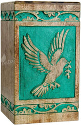 Handcarved Wooden Cremation Urn – Teal Green Rosewood Design – Suitable for Adult Men & Women, Mom & Dad – 118 Cu/in Capacity