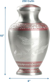 Handcrafted Cremation Urn – Arcadia Red Design in Royal Silver – Suitable for Adult Men & Women, Mom & Dad