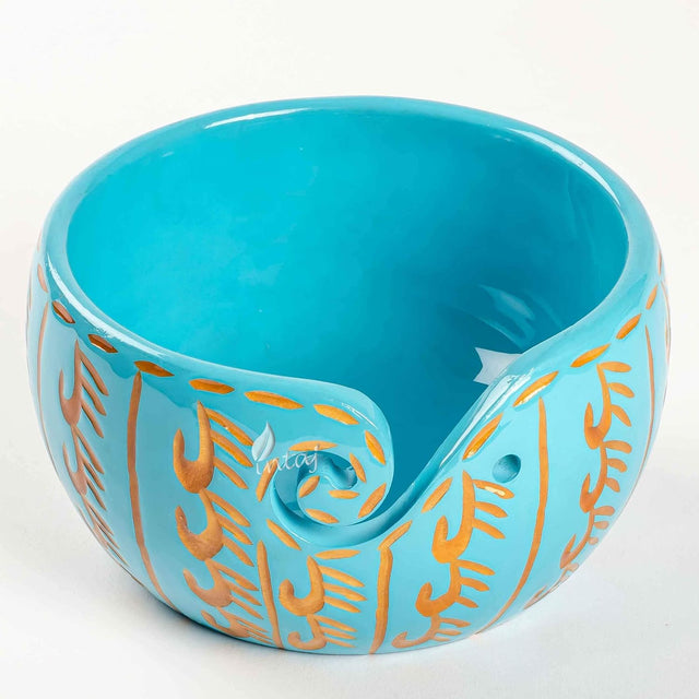 Handmade Large Wooden Yarn Bowl for Knitting Crochet Perfect Yarn Holder Rosewood Bowl for Mothers Day Christmas Gift (Large - 6x4, Sky Blue)