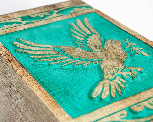 Handcarved Wooden Cremation Urn – Teal Green Rosewood Design – Suitable for Adult Men & Women, Mom & Dad – 118 Cu/in Capacity