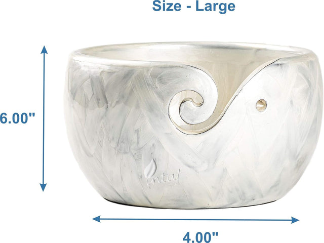 Handmade Large Wooden Yarn Bowl for Knitting Crochet Perfect Yarn Holder Rosewood Bowl for Mothers Day Christmas Gift (Large - 6x4, White Patch)