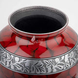 Handcrafted Silver Cremation Urn – Royal Wings Red Design – Suitable for Adult Men & Women, Mom & Dad