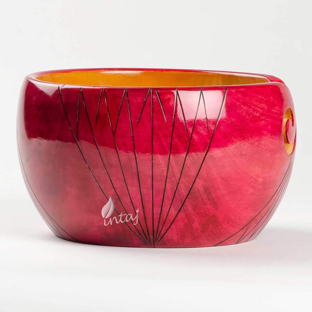 Handmade Large Wooden Yarn Bowl for Knitting Crochet Perfect Yarn Holder Rosewood Bowl for Mothers Day Christmas Gift (Large - 6x4, Pink Stripes)