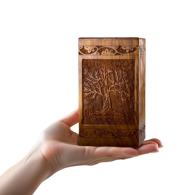 Handcarved Wooden Cremation Urn – Tree of Life – Suitable for Adult Men & Women – 250lbs