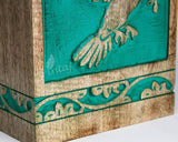 Handcarved Wooden Cremation Urn – Teal Green Rosewood Design – Suitable for Adult Men & Women, Mom & Dad – 118 Cu/in Capacity