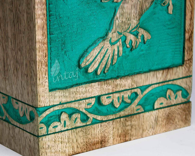Handcarved Wooden Cremation Urn – Teal Green Rosewood Design – Suitable for Adult Men & Women, Mom & Dad – 118 Cu/in Capacity