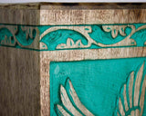 Handcarved Wooden Cremation Urn – Teal Green Rosewood Design – Suitable for Adult Men & Women, Mom & Dad – 118 Cu/in Capacity