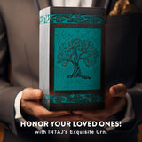 INTAJ Cremation Urn for Human Ashes - Wooden Urn Box for Ashes Handcrafted - Tree of life Memorial Urn Funeral Cremation Urns (Teal Green, X-Large (250lbs or 115kg))