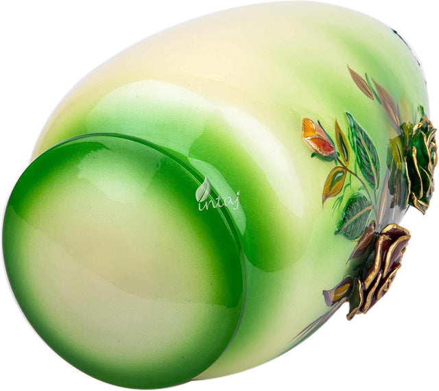 Handcrafted Floral Cremation Urn – Olive Green Rose Design – Suitable for Adult Men & Women