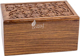 Handcarved Wooden Cremation Urn – Tree of Life Design – Suitable for Adult Men & Women – 90lbs Capacity