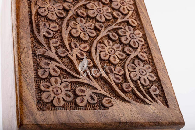Handcarved Wooden Cremation Urn – Tree of Life Design – Suitable for Small Keepsake Ashes – 14lbs Capacity