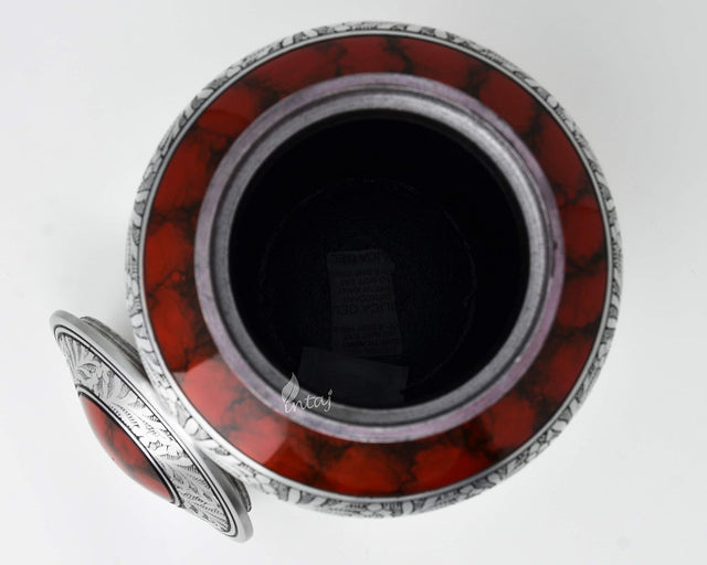 Handcrafted Cremation Urn – Cloud Red Design in Elite Cloud Blue & Silver – Suitable for Adult Men & Women, Mom & Dad – 200lbs Capacity