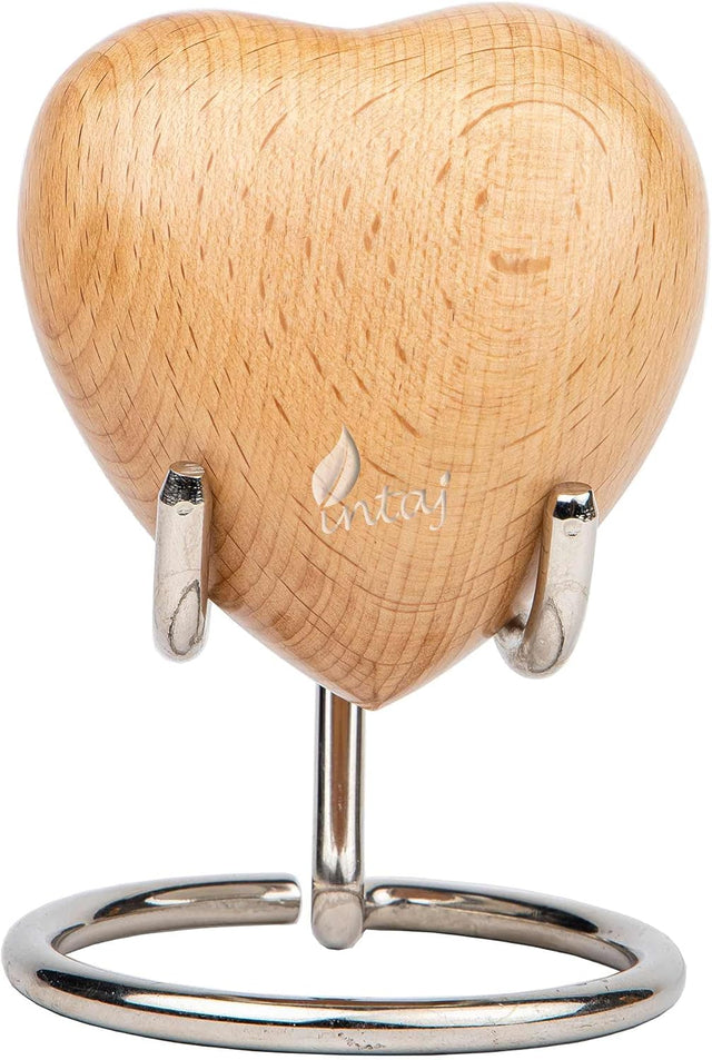 INTAJ Wooden Heart Urn for Human Ashes, Pet Ashes - Cremation Urn for Ashes, Humming Bird Funeral Urn for Dogs,Cats Hand-Crafted - Burial Urn Box (ADD ENGRAVING, L (5") 14Cu/in)