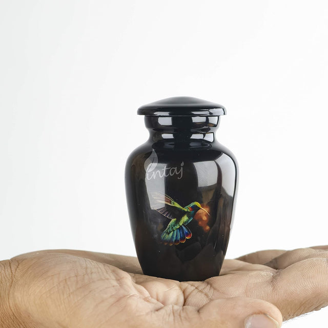 INTAJ Keepsake Cremation Urns, Small Funeral Urns for Human Ashes with Velvet Box and Velvet Bags - Mini Urn for Sharing Ashes (Rare Dove on Black, Keepsake - 1 Unit)