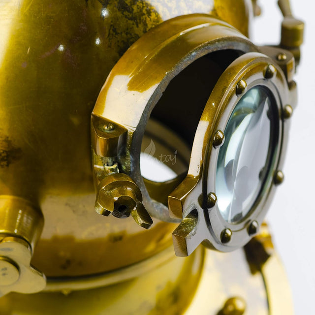 Handcrafted Antique Scuba Diving Helmet - Premium Home Decor Helmet for Diving Lovers - Marine US Navy Deep Sea Diver Diving Helmet (Antique Gold, Large)