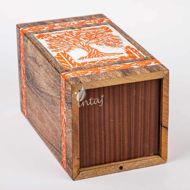 INTAJ Handmade Wooden Urn for Human Ashes - Adult Tree of Life Wooden Urns Hand-Crafted - Funeral Cremation Urn for Dogs Engraved (Carrot White, Medium - 9.5Hx5.5W (180 Cu/in))
