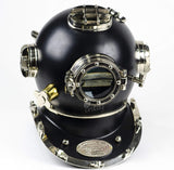 Handcrafted Antique Scuba Diving Helmet - Premium Home Decor Helmet for Diving Lovers - Marine US Navy Deep Sea Diver Diving Helmet (Black Matte Silver Toned, Large)