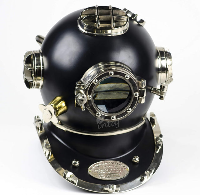 Handcrafted Antique Scuba Diving Helmet - Premium Home Decor Helmet for Diving Lovers - Marine US Navy Deep Sea Diver Diving Helmet (Black Matte Silver Toned, Large)