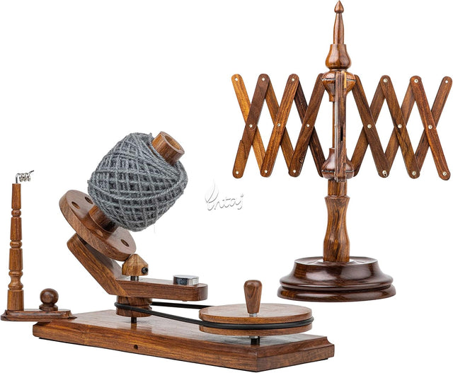 INTAJ Rosewood Yarn Winder and Swift Combo - Wooden Yarn Ball Winder for Knitting and Crocheting - Large Capacity, Easy to Set Up, Portable, Stable - Best Yarn Cake Winder for Your Projects