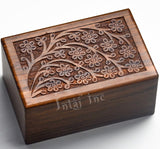 Handcarved Wooden Cremation Urn – Tree of Life Design – Suitable for Adult Men & Women – 90lbs Capacity