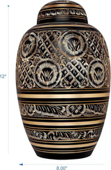 INTAJ Urn for Human Ashes - Adult Solid Brass Large Funeral Urn Handcrafted - Engraved Affordable Urn for Ashes (Dome, Adult (12" Hx8 W))