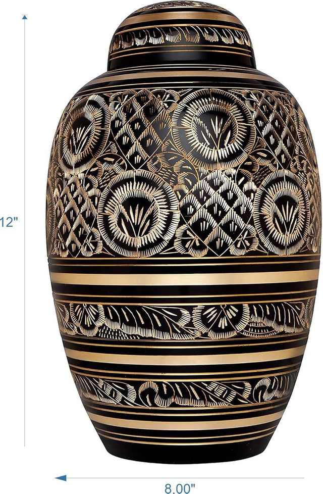 INTAJ Urn for Human Ashes - Adult Solid Brass Large Funeral Urn Handcrafted - Engraved Affordable Urn for Ashes (Dome, Adult (12" Hx8 W))