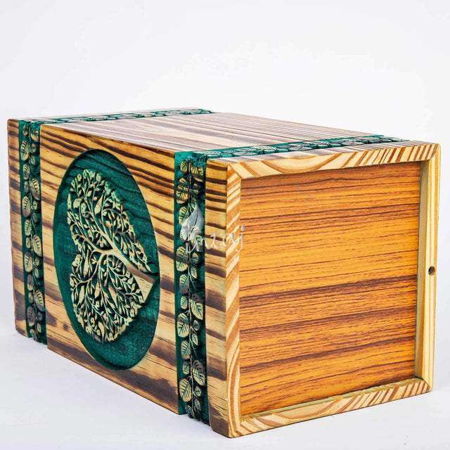 Handmade Rosewood Urn – Heart Pine Tree of Life – Suitable for Adult & Dog Ashes – Small (8Hx4.75W, 115 Cu/in)
