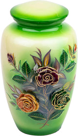 Handcrafted Floral Cremation Urn – Olive Green Rose Design – Suitable for Adult Men & Women