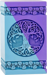 INTAJ Cremation Urns for Human Ashes Adult Male Female, Wooden Tree of Life Urns Box and Casket for Ashes Men Women Child, Large Burial Funeral Urns for Ashes, Skyblue Purple, XL(14x7.5'') 640Cu-In