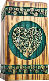 Handmade Rosewood Urn – Heart Pine Tree of Life – Suitable for Adult & Dog Ashes – Small (8Hx4.75W, 115 Cu/in)