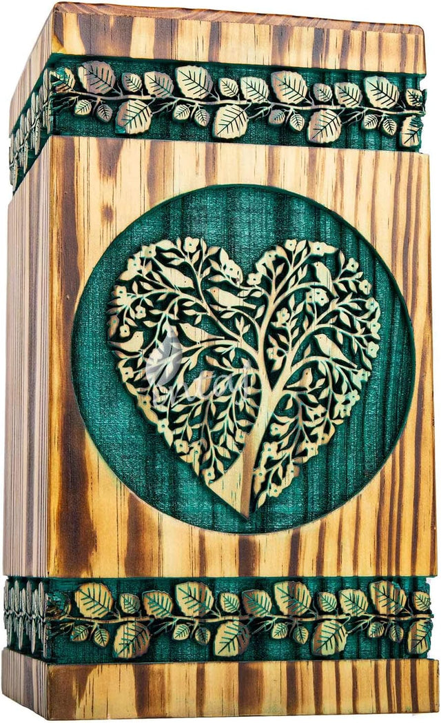Handmade Rosewood Urn – Heart Pine Tree of Life – Suitable for Adult & Dog Ashes – Small (8Hx4.75W, 115 Cu/in)