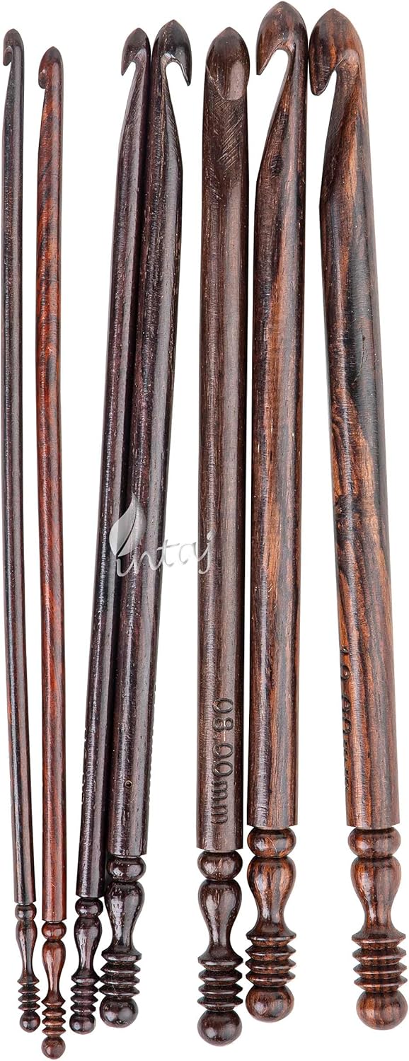 Rosewood Jumbo Crochet Hook Set Handmade, 15 Sizes Upto 25MM Wooden Crochet Hooks for Knitting, Size Engraved - Wooden Yarn Bowl Crochet Hook Accessories (Set of 7 3.5-10mm, Rosewood)