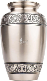 INTAJ Brass Cremation Urn for Human Ashes Adult Urn - Decorative Urns for Ashes Handcrafted, Large Burial Urn for Adult Ashes up to 250lbs (Adult 200-250lbs, Pewter)