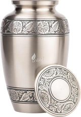 INTAJ Brass Cremation Urn for Human Ashes Adult Urn - Decorative Urns for Ashes Handcrafted, Large Burial Urn for Adult Ashes up to 250lbs (Adult 200-250lbs, Pewter)