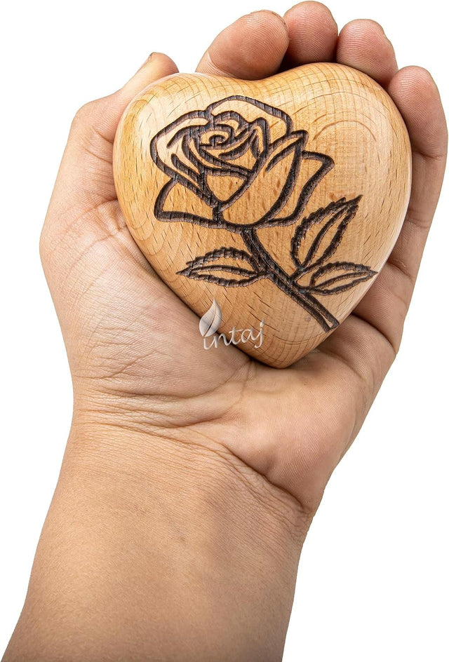 INTAJ Wooden Heart Urn for Human Ashes, Pet Ashes - Cremation Urn for Ashes, Humming Bird Funeral Urn for Dogs,Cats Hand-Crafted - Burial Urn Box (BeechWood, S (3") 07Cu/in)