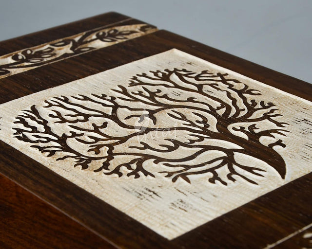 Handmade Rosewood Urn for Human Ashes | Tree of Life Wooden Urns Hand-Crafted - Funeral Cremation Urn for Ashes (Antique Heart Tree, Keepsake - 100 Cu/in)