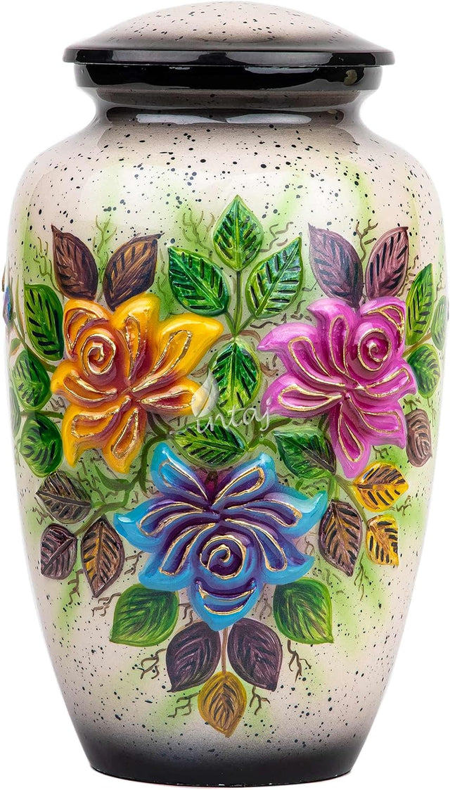 Handcrafted Floral Cremation Urn – Lotus Rainbow Design – Suitable for Adult Men & Women, Mom & Dad